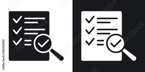 Document verification icon in black and white glyph versions