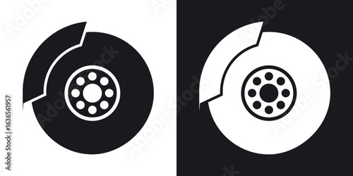 Disk brake icon in black and white glyph versions