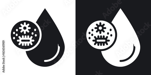Dirty water drop icon in black and white glyph versions