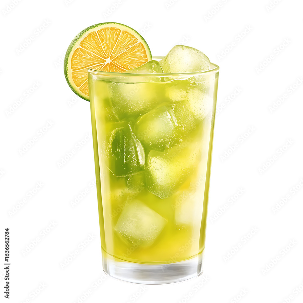 Refreshing caipirinha cocktail with lime and ice in a tall glass isolated on transparent background Refreshing caipirinha cocktail with lime and ice in a tall glass isolated on transparent background