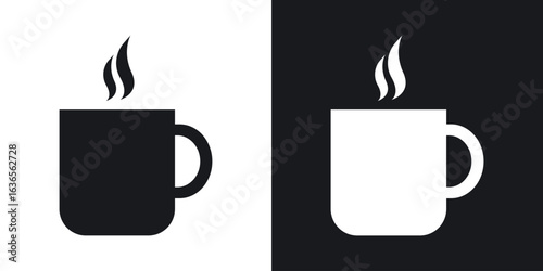 Coffee mug icon in black and white glyph versions