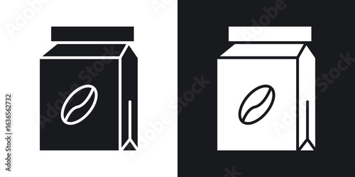 Coffee paper bag icon in black and white glyph versions