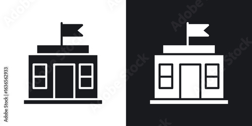 City hall building icon in black and white glyph versions