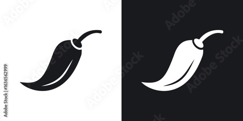 chilli pepper icon in black and white glyph versions