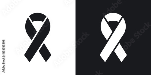 Cancer ribbon icon in black and white glyph versions