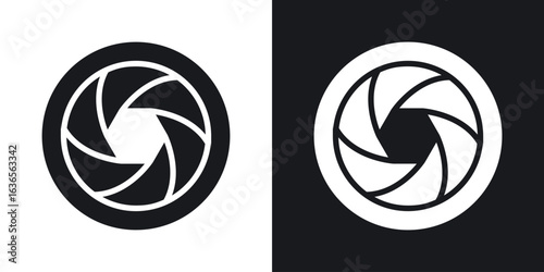 Camera shutter icon in black and white glyph versions