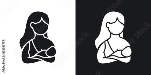 Breastfeeding icon in black and white glyph versions