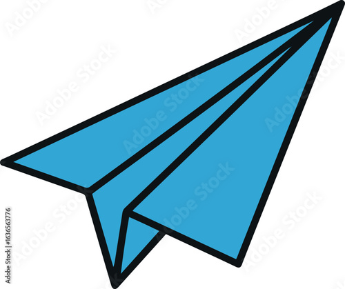 Simple blue origami paper airplane vector.