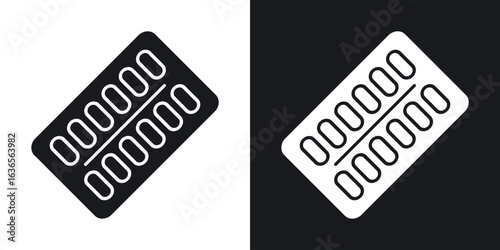 Blister drug pack icon in black and white glyph versions