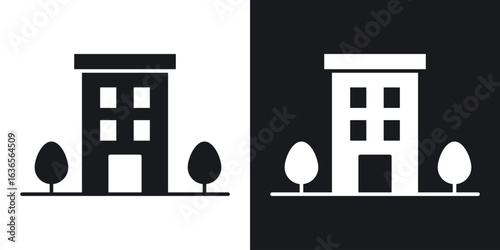 Apartment icon in black and white glyph versions