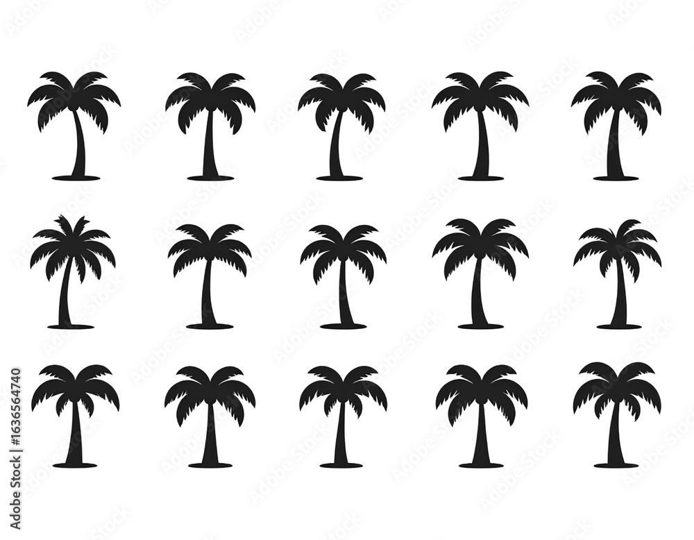 Fototapeta premium Minimalist Palm Tree Icon Collection Vector Style isolated on transparent background.