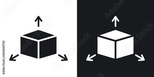 3D modeling icon in black and white glyph versions
