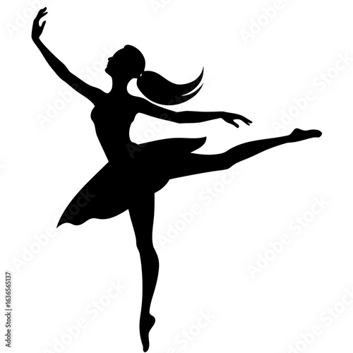 Female contemporary ballet dancer silhouette flowing pose vector
