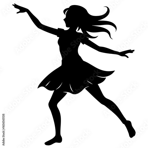 Silhouette of a young girl dancing vector graphic bold design
