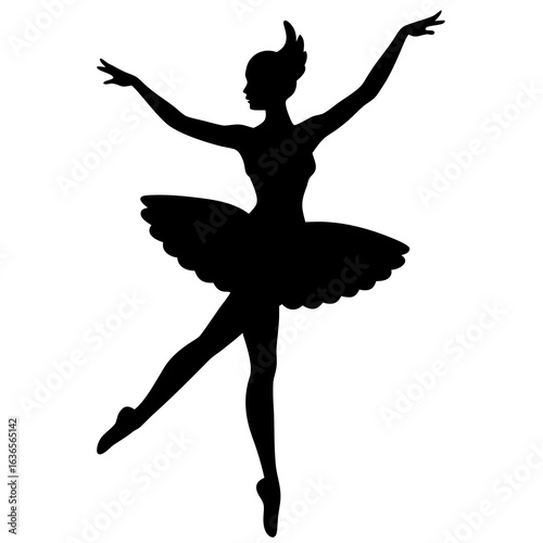 Silhouette of a ballerina in tutu vector graphic classical dance pose
