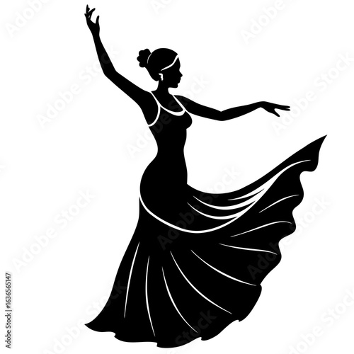 Silhouette of a flamenco dancer woman vector graphic in dramatic pose
