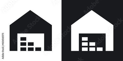 Warehouse icon in black and white glyph versions