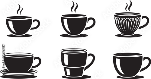 Set of vector coffee and tea cup icons illustration. coffee and tea glass silhouette icon set.