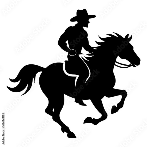Rodeo cowboy on galloping horse silhouette vintage western vector design

