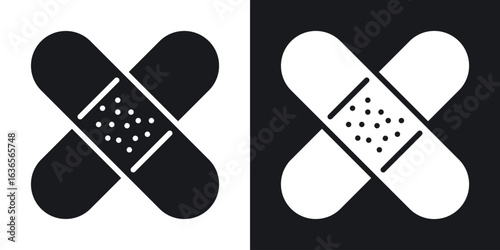 Band aid icon in black and white glyph versions