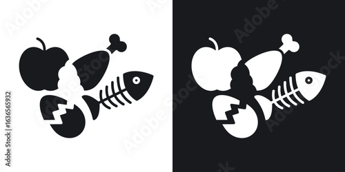 Organic waste icon in black and white glyph versions