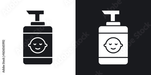 Baby shampoo icon in black and white glyph versions