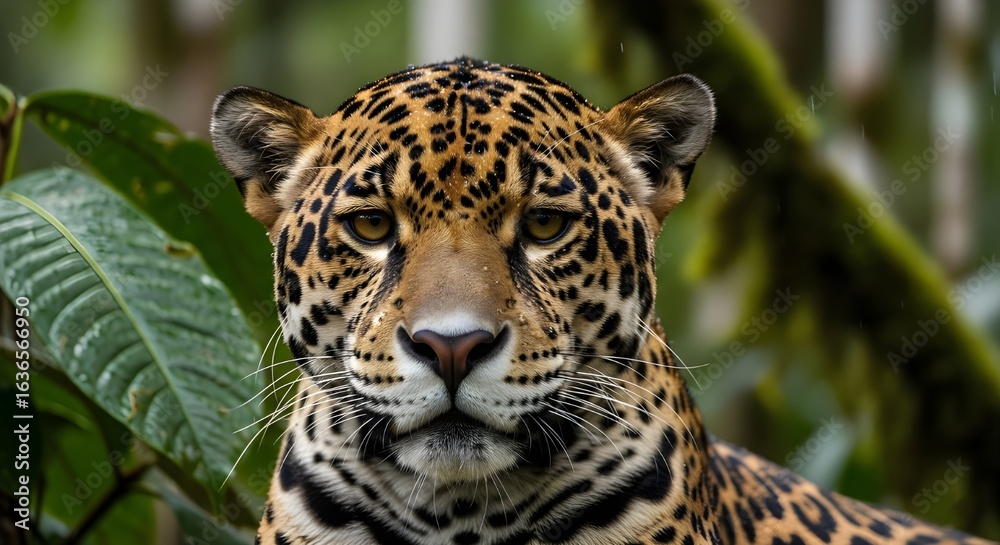 Obraz premium Close up of a Jaguar (Panthera onca) in natural habitat, Amazon rainforest, Loreto, Peru. 