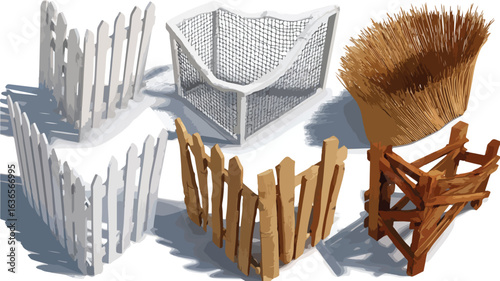Various colorful fences and enclosures illustrations