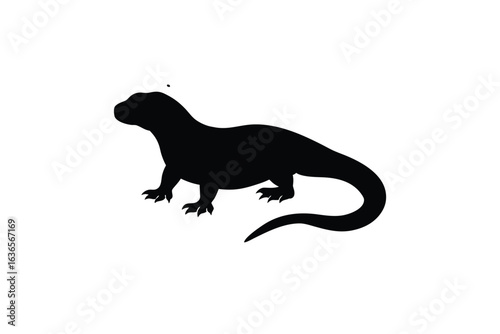 Isolated Black Silhouette of a Komodo Dragon on a White Background Showing the Distinctive Silhouette Style silhouette