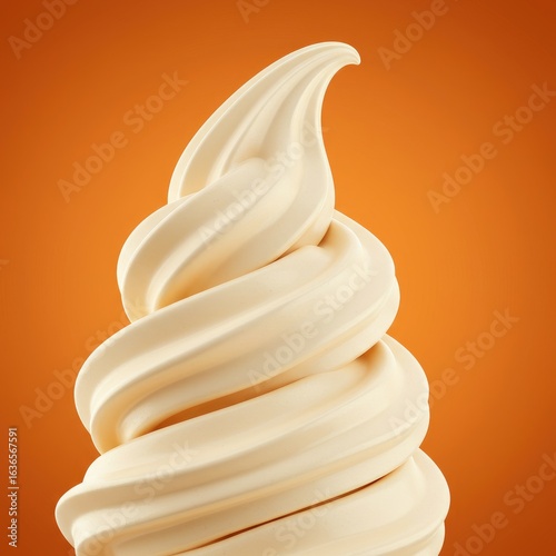 Creamy swirl frozen dessert close-up, orange backdrop, advertising