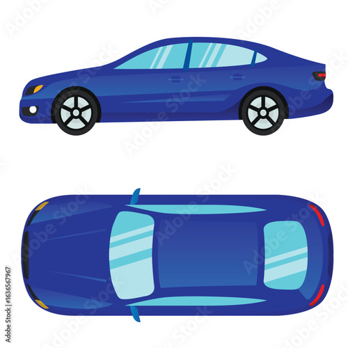 blue car icon vector seen from the side and top