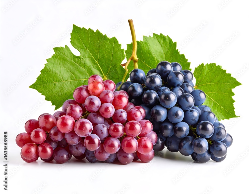 Fototapeta premium Red and blue grapes with leaves