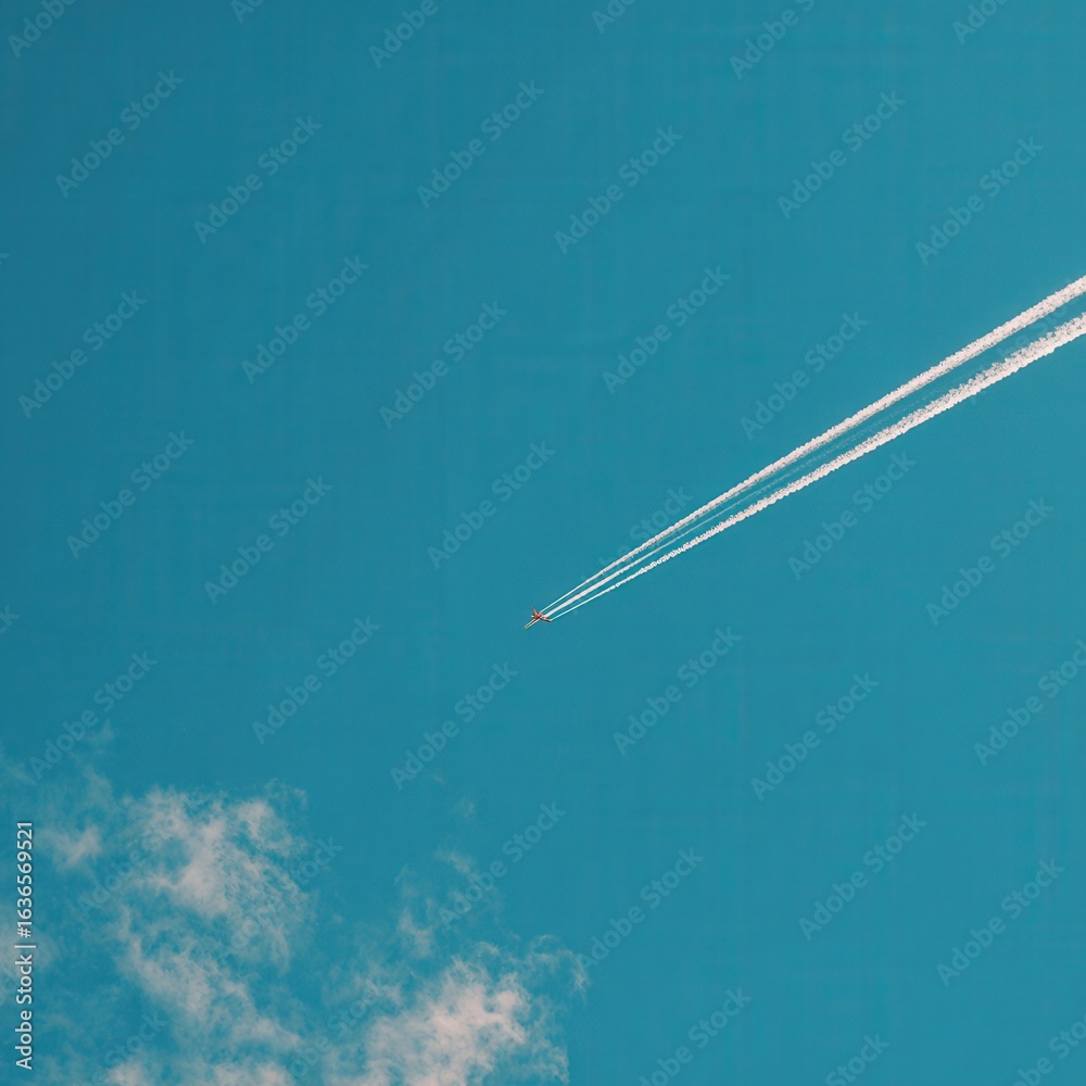 Obraz premium Airplane contrails in a vivid blue sky