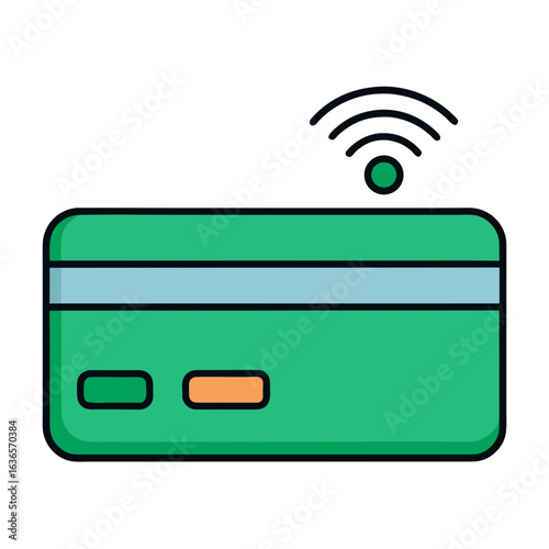 Green credit card with contactless payment symbol technology
