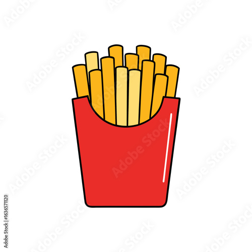 Red carton box filled with golden french fries potato food
