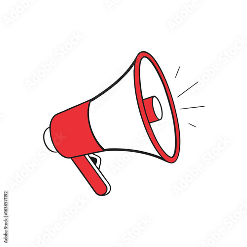 Red megaphone with sound waves transparent bullhorn announcement