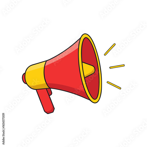 Red yellow cartoon megaphone with sound waves bullhorn announcement