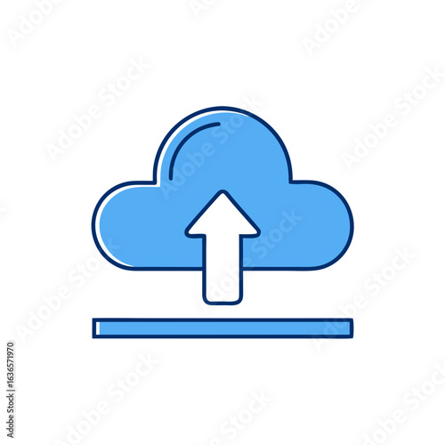 Blue cloud upload icon with arrow data transfer