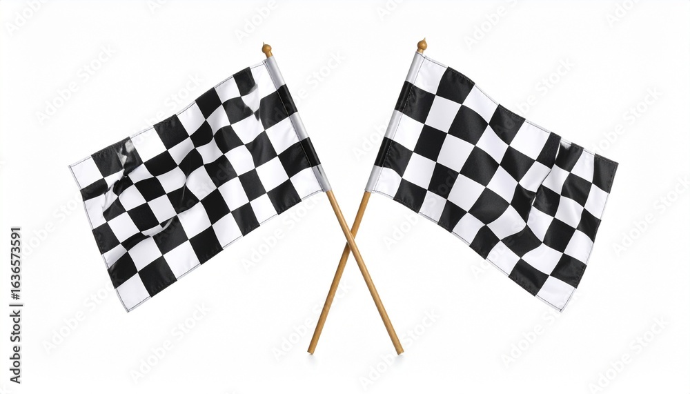 Fototapeta premium Pair of Racing Checkered Flags on White – Victory and Finish Line Symbol