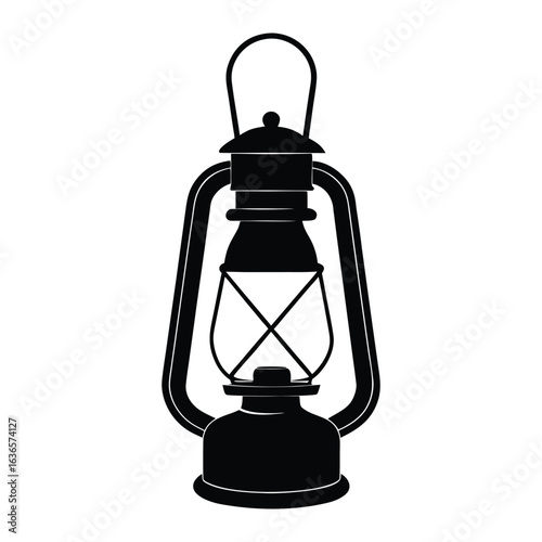 Vintage Oil Lamp Silhouette Clipart Free Download Black and White Image on White Background