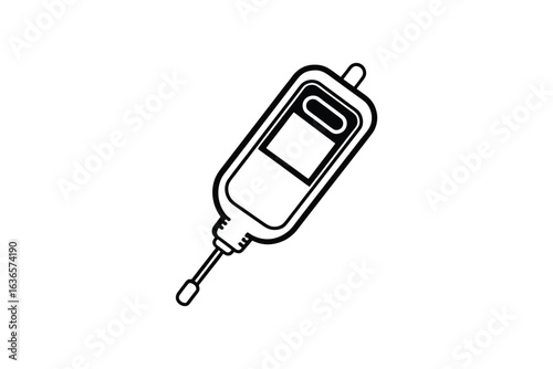 Simple Vector Illustration of a Medical IV Drip Bag in Black and White Silhouette