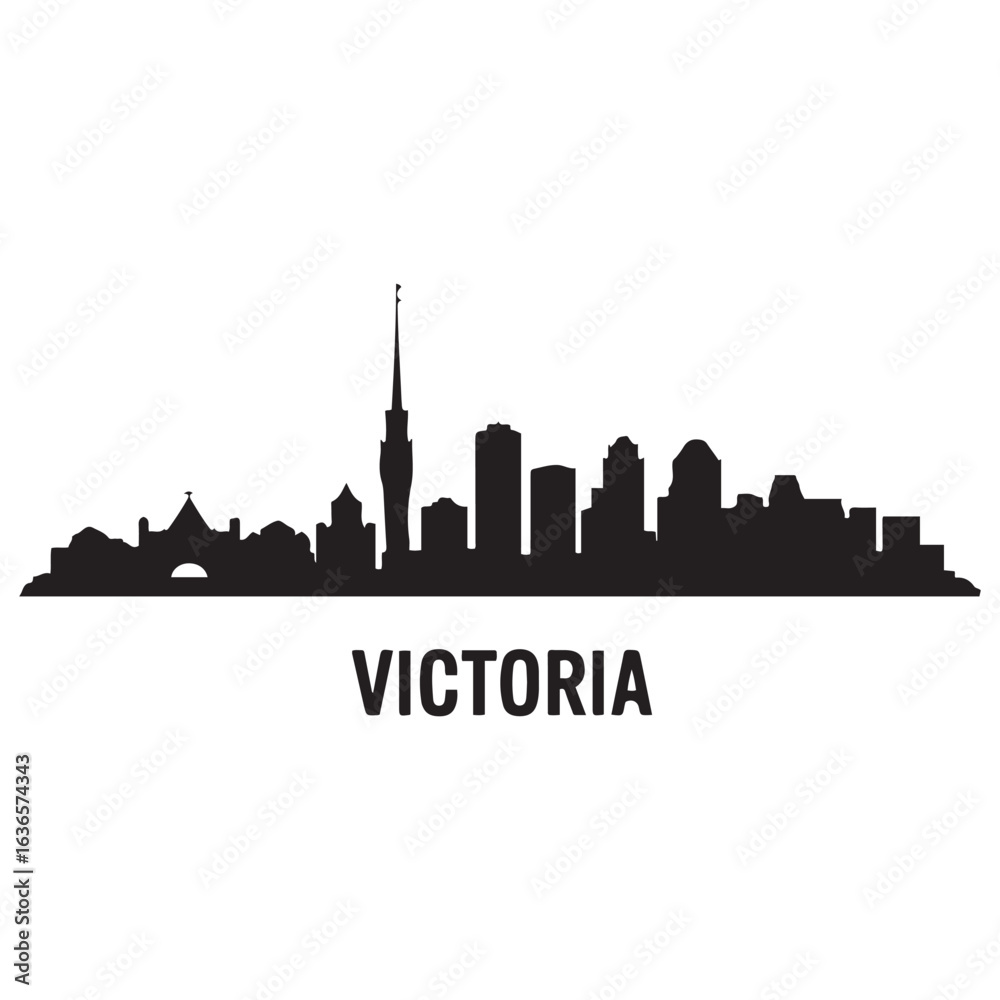 Obraz premium Victoria skyline, silhouette. Vector illustration. Vector black silhouette. with white background.