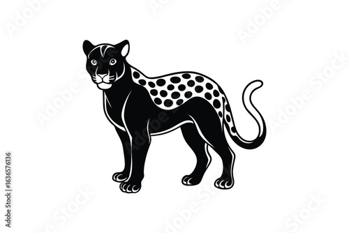 Spotted Leopard Silhouette Standing Profile View Graphic Design