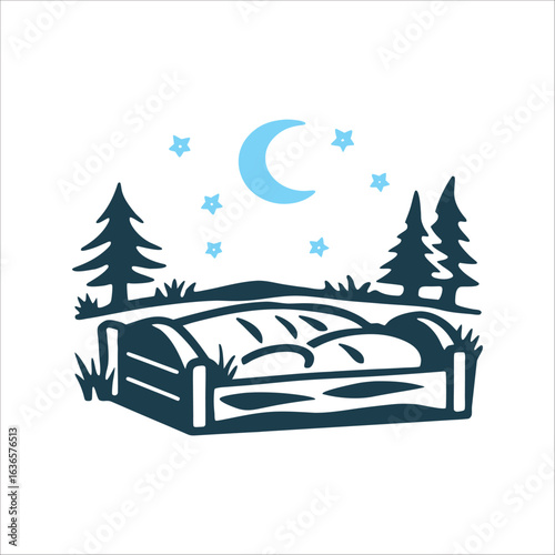 Cozy Pet Bed Under Moonlight Illustration Overnight Stay A moon over a pet bed