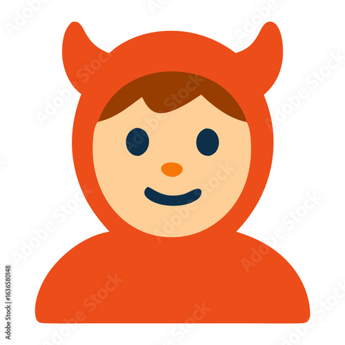 Child Wearing Playful Orange Devil Costume Icon With Horns and Cheerful Expression for Halloween Festivities