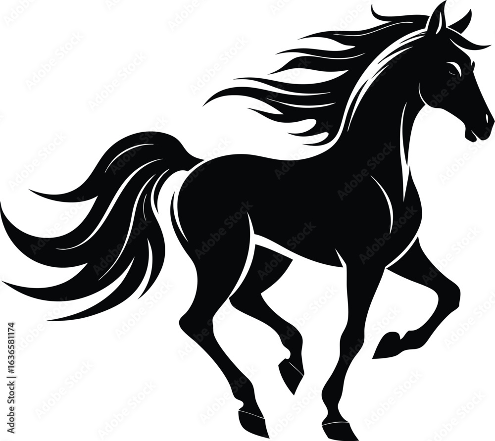 Obraz premium Galloping horse silhouette with flowing mane
