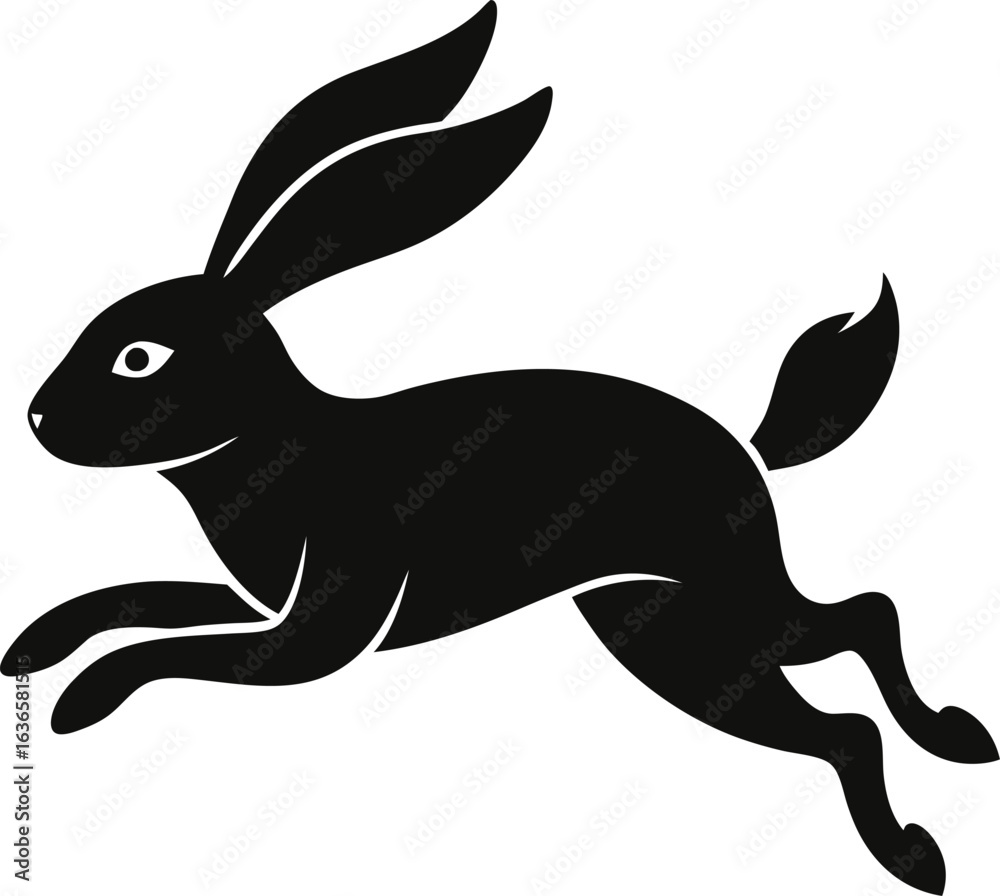 Obraz premium Dynamic leaping rabbit silhouette with flowing ears