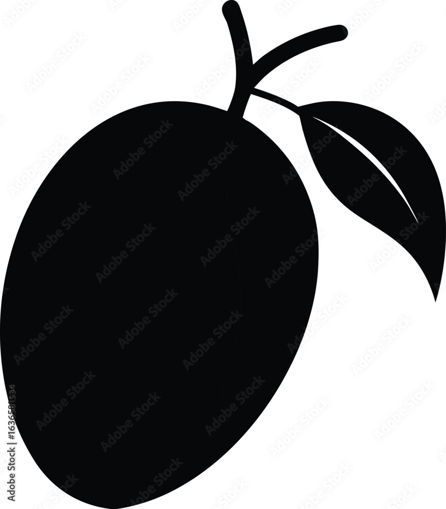 Fototapeta premium Stylized mango fruit silhouette with stem