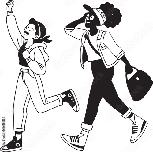 Stylish vector art of female friends spending leisure time, perfect for lifestyle blogs and creative designs