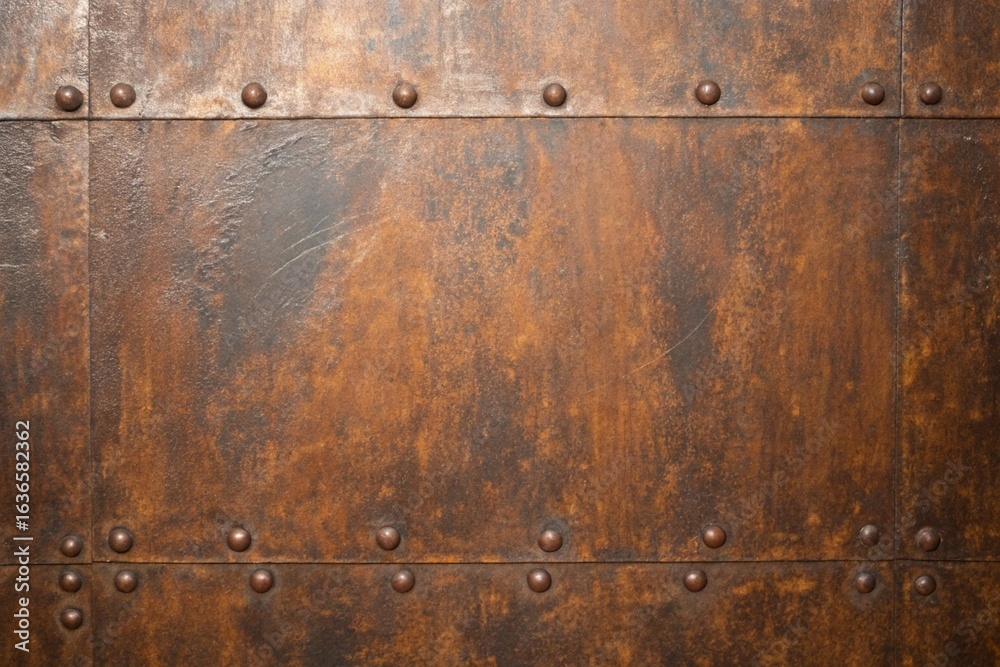 Fototapeta premium Rusty metal texture background with rivets, perfect for adding a vintage or industrial touch to your designs and projects with a unique look